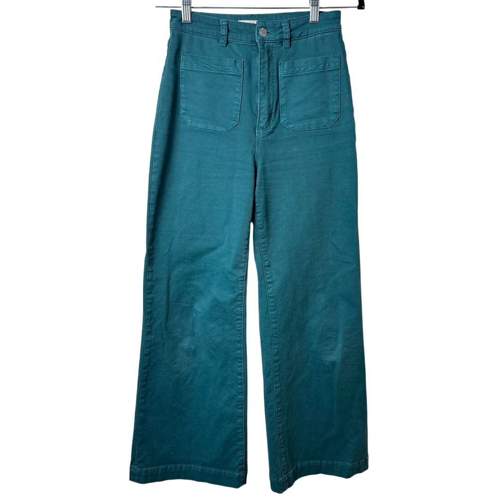 Rolla's Sailor Pants Womens 26 Teal High Rise Wide Leg Front Pockets